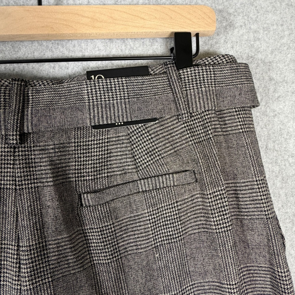 NWT Banana Republic Pleated Tapered Cuffed Pants Charcoal Glen Plaid Y2K Preppy - Picture 3 of 10